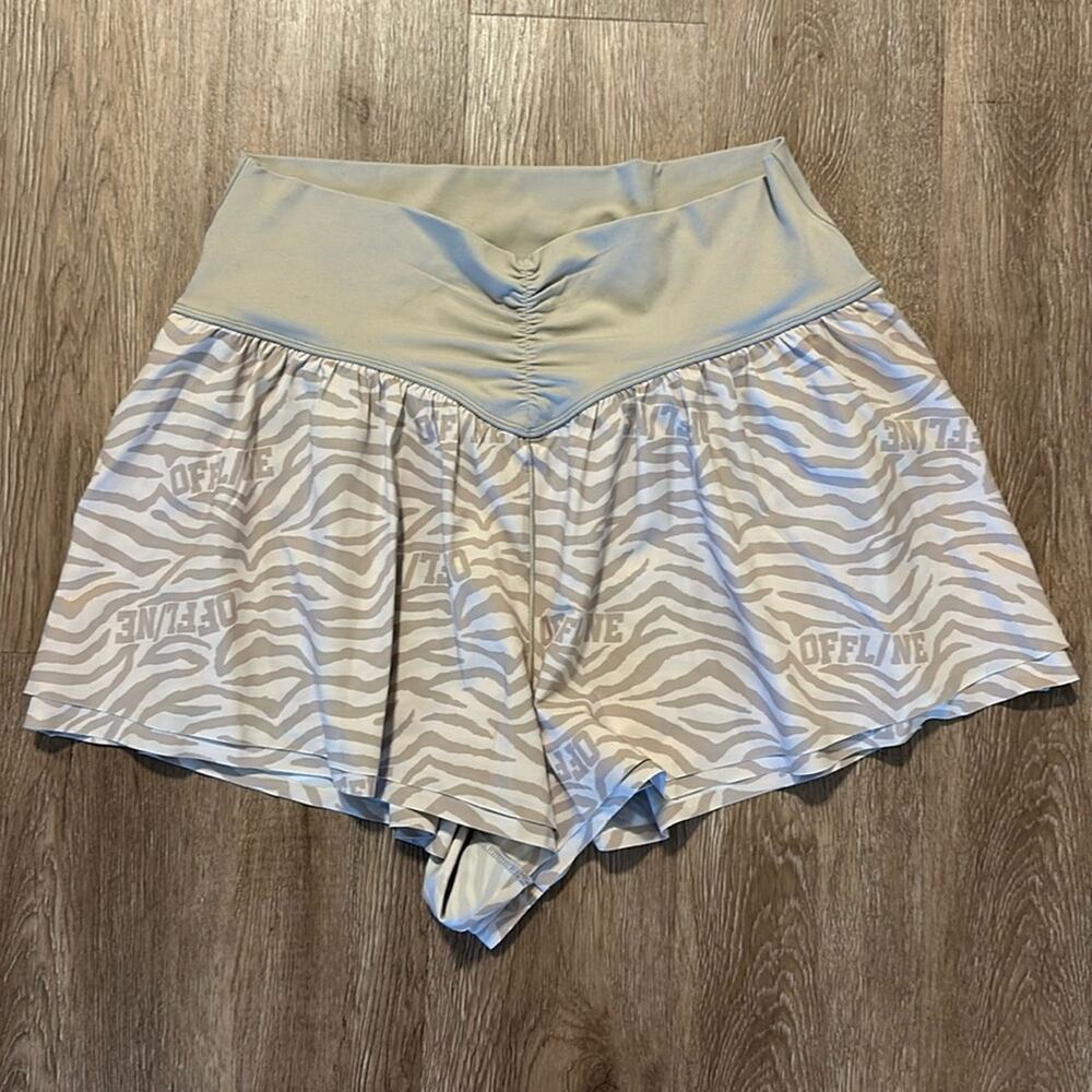 NWT OFFLINE by Aerie Real Me Ruched Flowy Shorts Tan Zebra XL Athletic High Rise